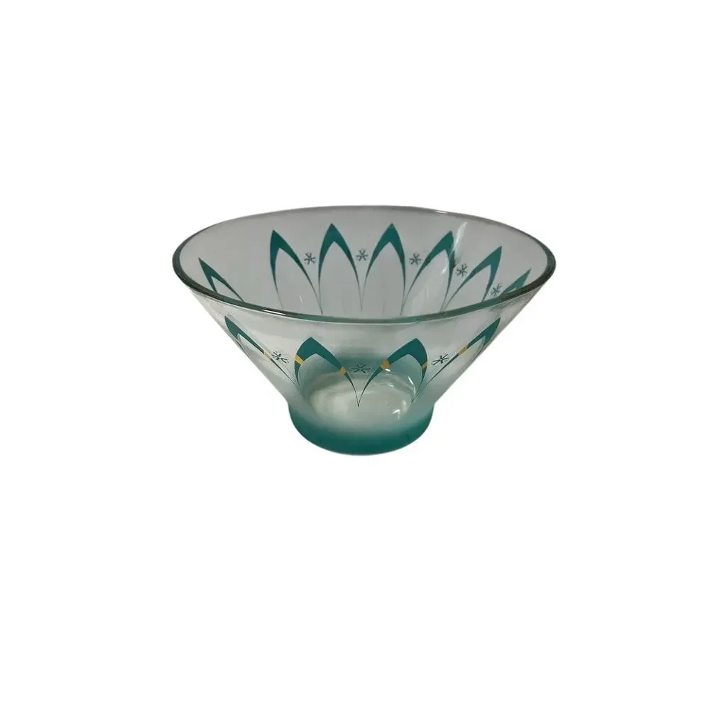 Vtg MCM Large Atomic Happy Hour Bowl Turquoise & Gold Boomerang Anchor Hocking?